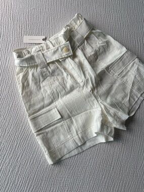 Anthropologie White Linen Blend Shorts Belted XS NWT High Rise